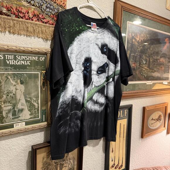Vintage 90s RARE AOP Giant Panda Nature Black Nature Animal Mens Shirt Size XL - Picture 2 of 6